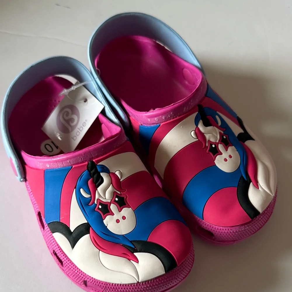 Babe Pink and Blue Unicorn Kids Shoes Sandals Clogs Beach,Pool